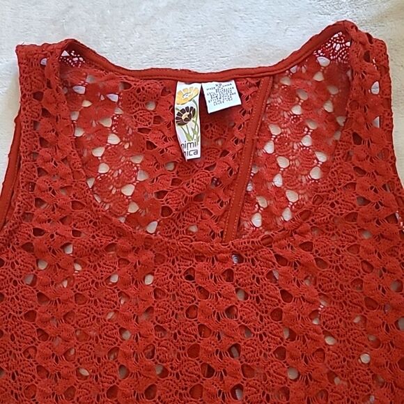 Mimi Chica Women's XS Crochet Rusty Red Overlay Tank Top Criss Cross Back Boho - Picture 3 of 15
